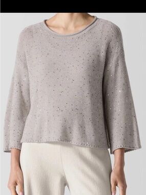 Eileen Fisher Cream Speckled Crewneck Sweater